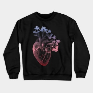 Berry Colored Anatomically Correct Human Heart - Palm Trees Crewneck Sweatshirt